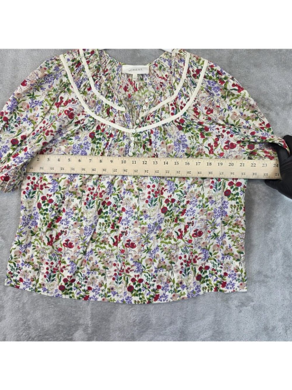 THE GREAT. Blouse Womens 2 Multicolor Floral Henley Puff Sleeve Boho Top - Picture 8 of 10